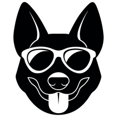 a dog wearing sunglass vector silhouette isolated white background