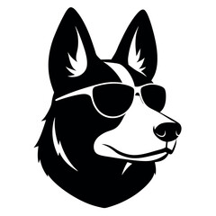 a dog wearing sunglass vector silhouette isolated white background
