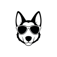 a dog wearing sunglass vector silhouette isolated white background