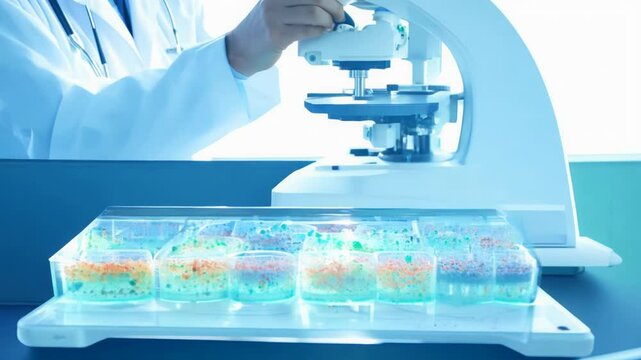 A microbiologist conducts detailed studies on various fungal colonies. The research takes place in a bright laboratory setting during the afternoon hours.