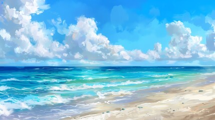 Fototapeta premium Thunderous Summer Skies: An Anime-Inspired Illustration, Beautiful Blue Skies with Nature, Moon ,Cloud ,Beach scenery, Tree, night -Anime concept Background 