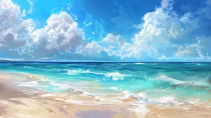 Fototapeta premium Thunderous Summer Skies: An Anime-Inspired Illustration, Beautiful Blue Skies with Nature, Moon ,Cloud ,Beach scenery, Tree, night -Anime concept Background 