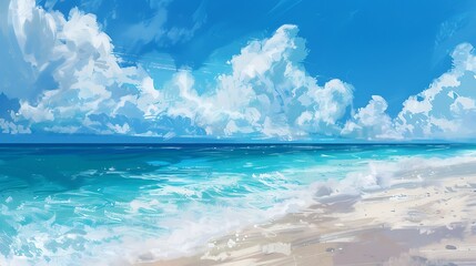 Fototapeta premium Thunderous Summer Skies: An Anime-Inspired Illustration, Beautiful Blue Skies with Nature, Moon ,Cloud ,Beach scenery, Tree, night -Anime concept Background 