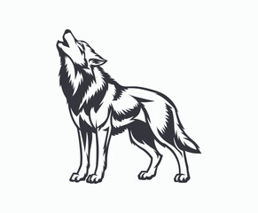 Obraz premium Howling wolf silhouette EPS vector art illustration template on a white background