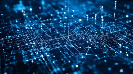 Obraz premium A technology blueprint design showing business expansion with charts, network connections, and structural growth elements
