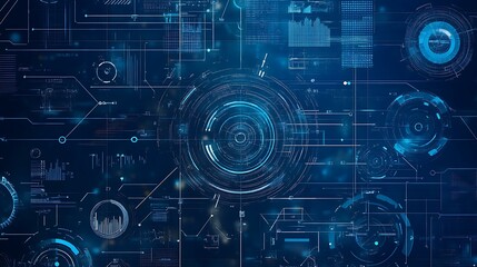 Obraz premium A blueprint design representing a growing technology business, with a focus on upward trends and digital symbols