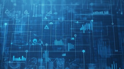 A blueprint illustration featuring upward arrows, tech icons, and a grid layout, representing business development in the tech industry