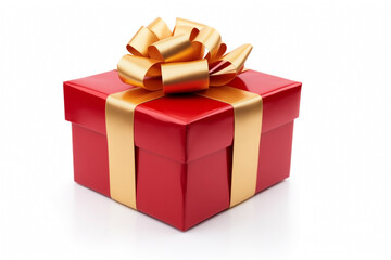red present gift box with golden ribbon isolated on white background