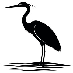 Obraz premium a heron standing on the edge of a body of water. The heron is facing towards the right side of the image, with its long neck and legs extended