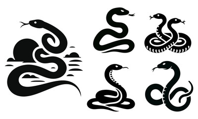 silhouette venomous snake collection or desert on the water snake silhouette flat logo icon vector illustration clipart Snake silhouette set Isolated silhouette snake for a danger warning sign design