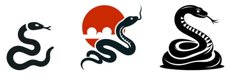 silhouette venomous snake collection or desert on the water snake silhouette flat logo icon vector illustration clipart Snake silhouette set Isolated silhouette snake for a danger warning sign design
