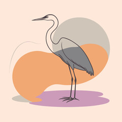 Obraz premium a heron standing on the edge of a body of water. The heron is facing towards the right side of the image, with its long neck and legs extended