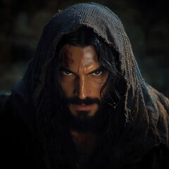 Intense Hooded Man with Intense Gaze