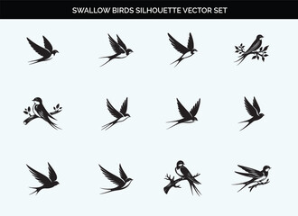 Black Swallow Bird Silhouette Vector Illustration on Transparent Background