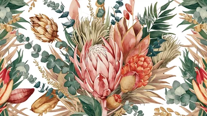 Papier peint photo Jungle Watercolor boho dried tropical floral bouquets seamless pattern. Hand drawn floral set perfect for wedding invitation, fabric, textile, digital scrapbooking, greeting cards.  © radiant