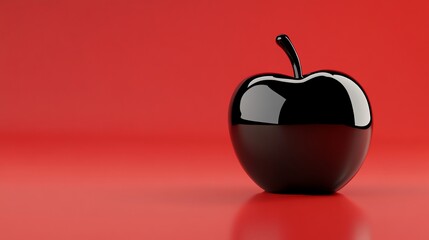 Obraz premium A black glossy apple on a red background.