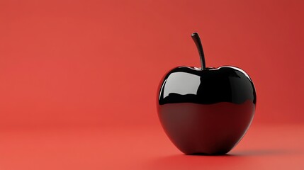 Obraz premium A black glossy apple on a red background.