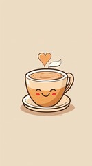 Fototapeta premium Smiling Coffee Cup with Heart and Steam