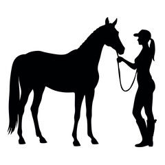 a woman standing next to a horse. The woman is holding the horse's reins and appears to be leading it