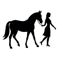 a woman standing next to a horse. The woman is holding the horse's reins and appears to be leading it