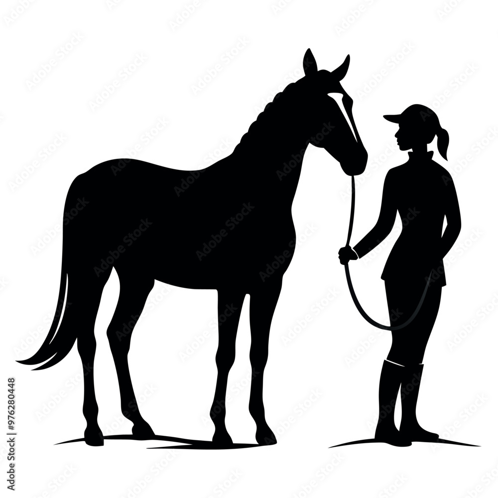 Canvas Prints a woman standing next to a horse. the woman is holding the horse's reins and appears to be leading i