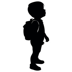 silhouette of a child with a backpack and a backpack Hyper-realism unfolds in the delicate strokes of Alphonse Mocha, intricately detailed and softly