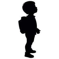 silhouette of a child with a backpack and a backpack Hyper-realism unfolds in the delicate strokes of Alphonse Mocha, intricately detailed and softly