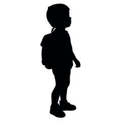 silhouette of a child with a backpack and a backpack Hyper-realism unfolds in the delicate strokes of Alphonse Mocha, intricately detailed and softly