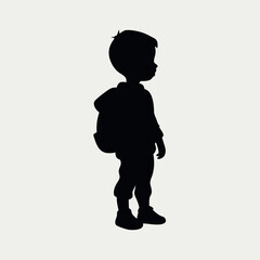 silhouette of a child with a backpack and a backpack Hyper-realism unfolds in the delicate strokes of Alphonse Mocha, intricately detailed and softly