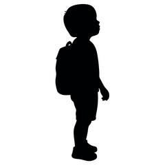 silhouette of a child with a backpack and a backpack Hyper-realism unfolds in the delicate strokes of Alphonse Mocha, intricately detailed and softly