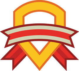 Gold badge ribbon isolated on white background