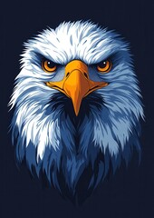 Obraz premium Majestic white eagle with blue feathers and piercing eyes in a vibrant flat illustration style