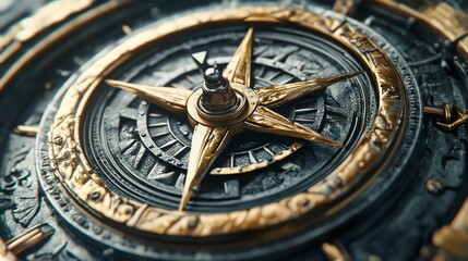 Obraz premium Close-up shot of a golden compass needle pointing north.