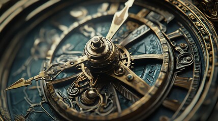 Obraz premium Close-up of an intricate, antique clockwork mechanism with gold and blue accents.