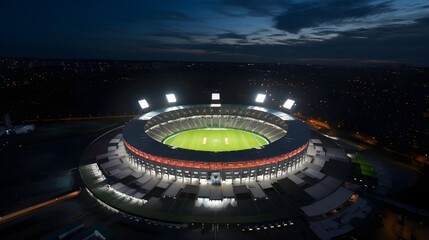 Aerial View of a Modern Stadium at Night