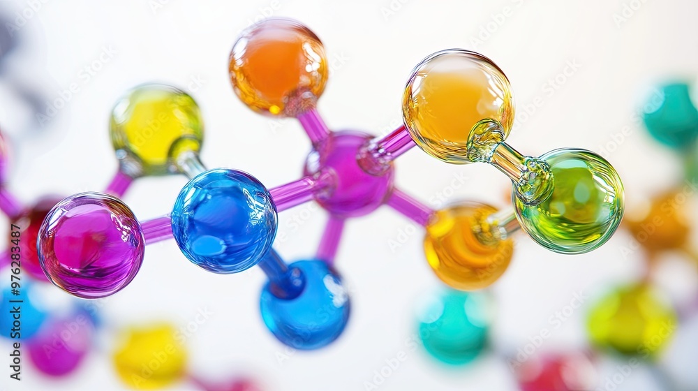 Wall mural complex molecular structure with spherical particles. futuristic technology style. illustration for 