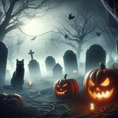 Midnight Watch: A Black Cat Among the Pumpkins