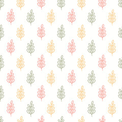 Seamless pattern doodle leaves on isolated background. Hand drawn background for Autumn harvest holiday, Thanksgiving, Halloween, seasonal, textile, scrapbooking.
