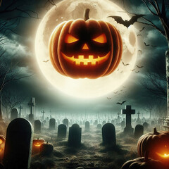 Eerie Pumpkins in the Moonlit Cemetery