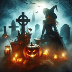 The Witch’s Lair: Enchanted Pumpkins in the Graveyard