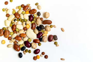 Variety of dried beans with a white background