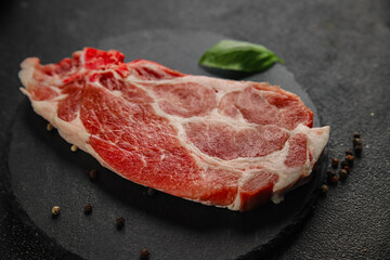 Pork steak raw gourmet pork escalope meat dish Fresh tasty food background on the table rustic food top view copy space