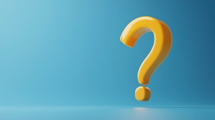3D Rendering of Yellow FAQ Icon on Blue Background with Floating Question Mark Symbol