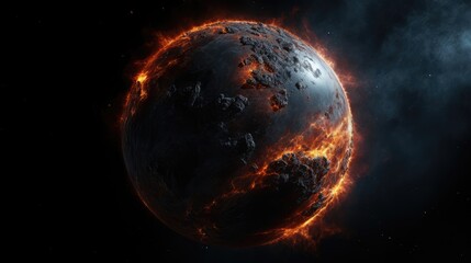 Obraz premium Terraforming or destroying the Earth. The planet is destroyed and explodes under the influence of earthquakes, nuclear explosions, cataclysms and wars. Apocalypse concept. AI-generated.