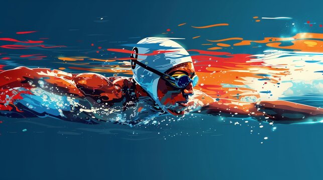 Vibrant Illustration of a Swimmer in Action Capturing Dynamic Movement and Energy in Water