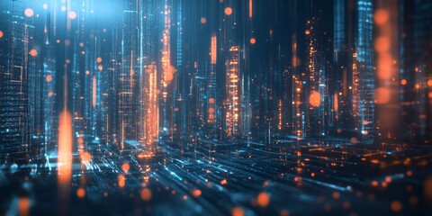 Obraz premium A vibrant and colorful digital landscape that showcases a beautiful blend of advanced technology, seamless data flows, and captivating abstract graphics, creating a truly stunning visual experience