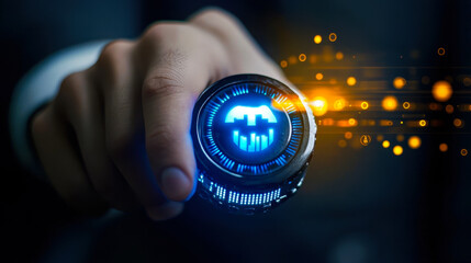 Businessman Turning Knob to Maximize Trust Levels for Successful Collaboration in Business and Finance Relationship Building