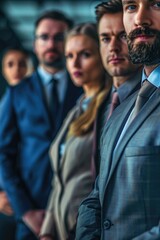 Fototapeta premium Group of business professionals standing in a line, perfect for corporate or office settings