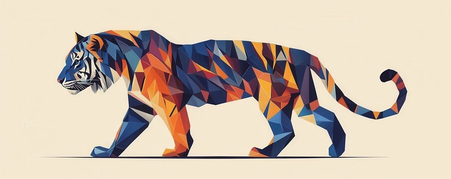 Blue geometric tiger illustration showcasing a modern artistic style with abstract polygonal shapes