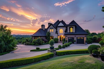 Large house surrounded by many hedges, perfect for real estate or garden themes